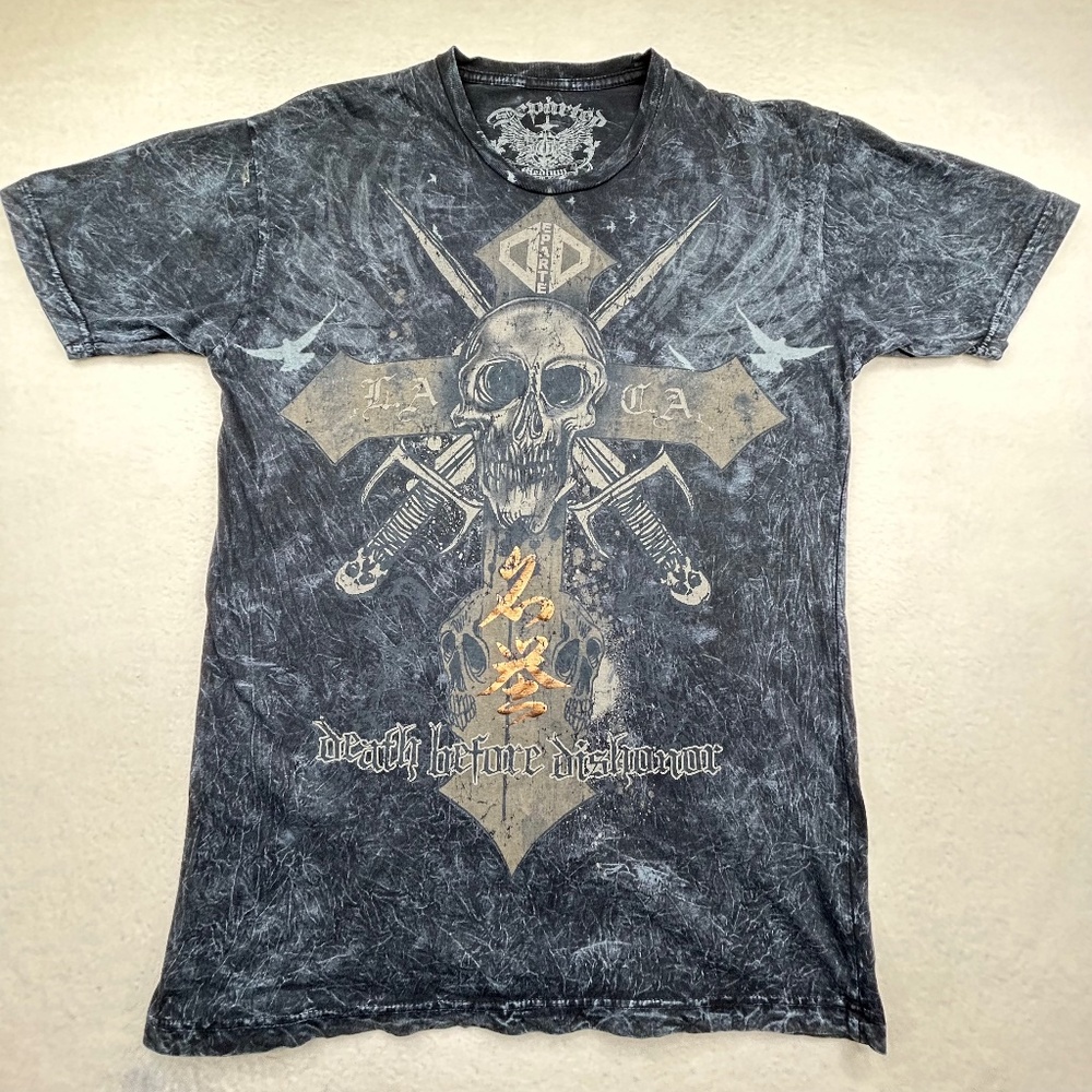 Departed VINTAGE Y2K Medium Skull Sword Japanese "Death Before Dishonor" T-shirt